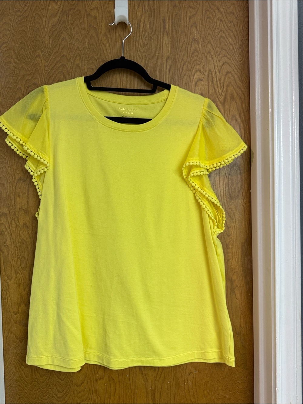 kate spade Yellow Ruffle Pom-Pom Sleeve Knit Top